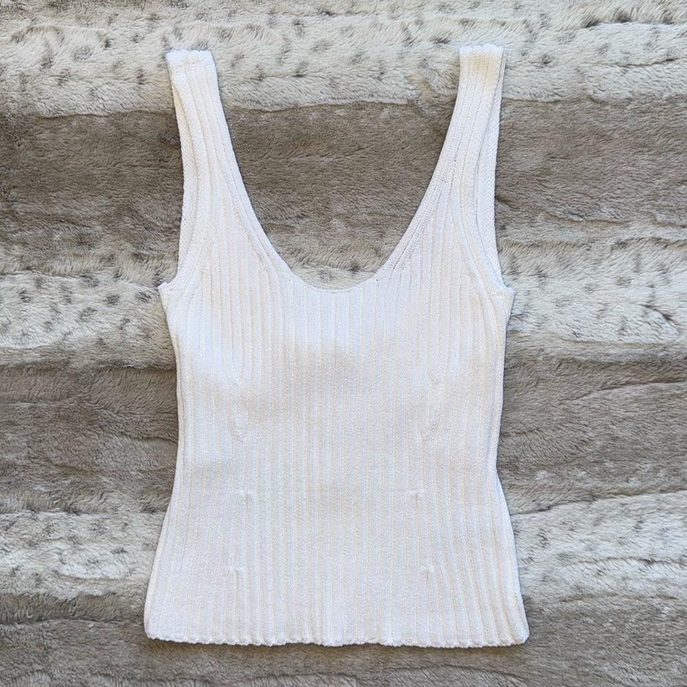VINCE Rib Tie Back Cotton Blend Tank Top in Optic White Size XS - Picture 5 of 14
